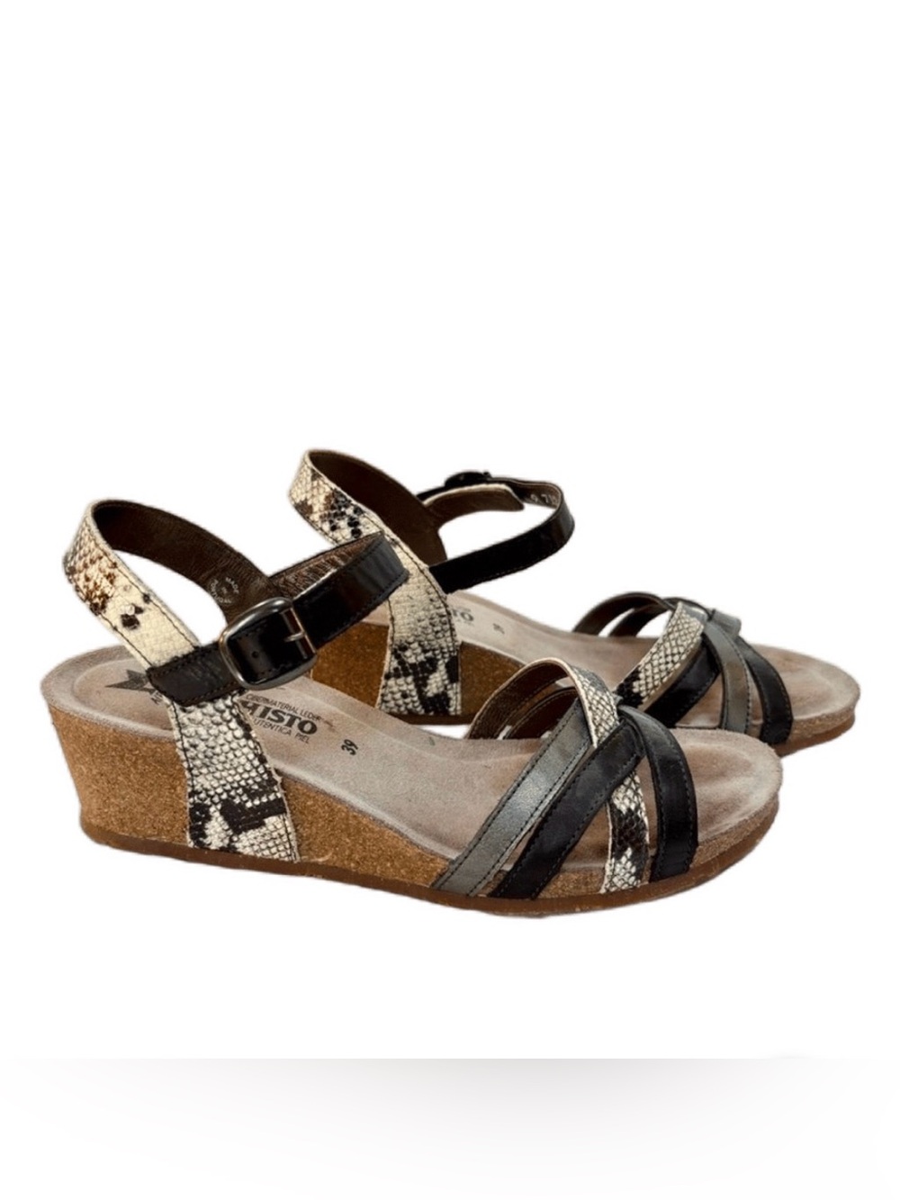 Mephisto Black and Snake-Print Wedge Sandals